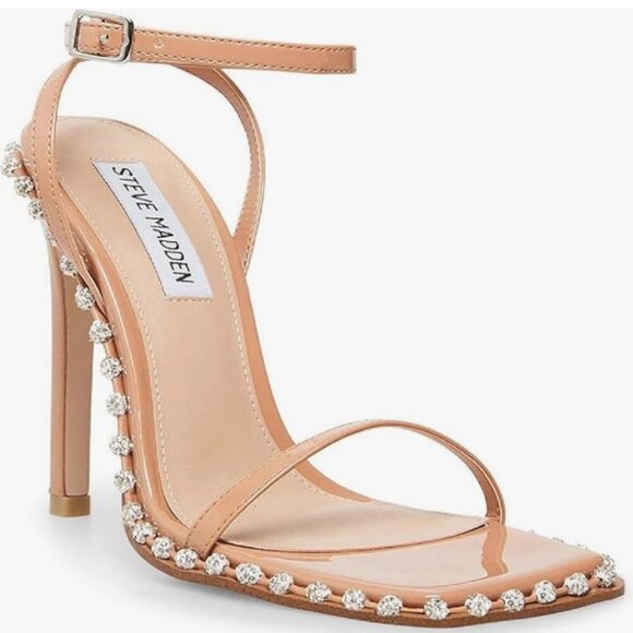 Steve Madden Zelle Crystal Detail Heels Sandal Camel Nude Size 7 - Picture 1 of 9